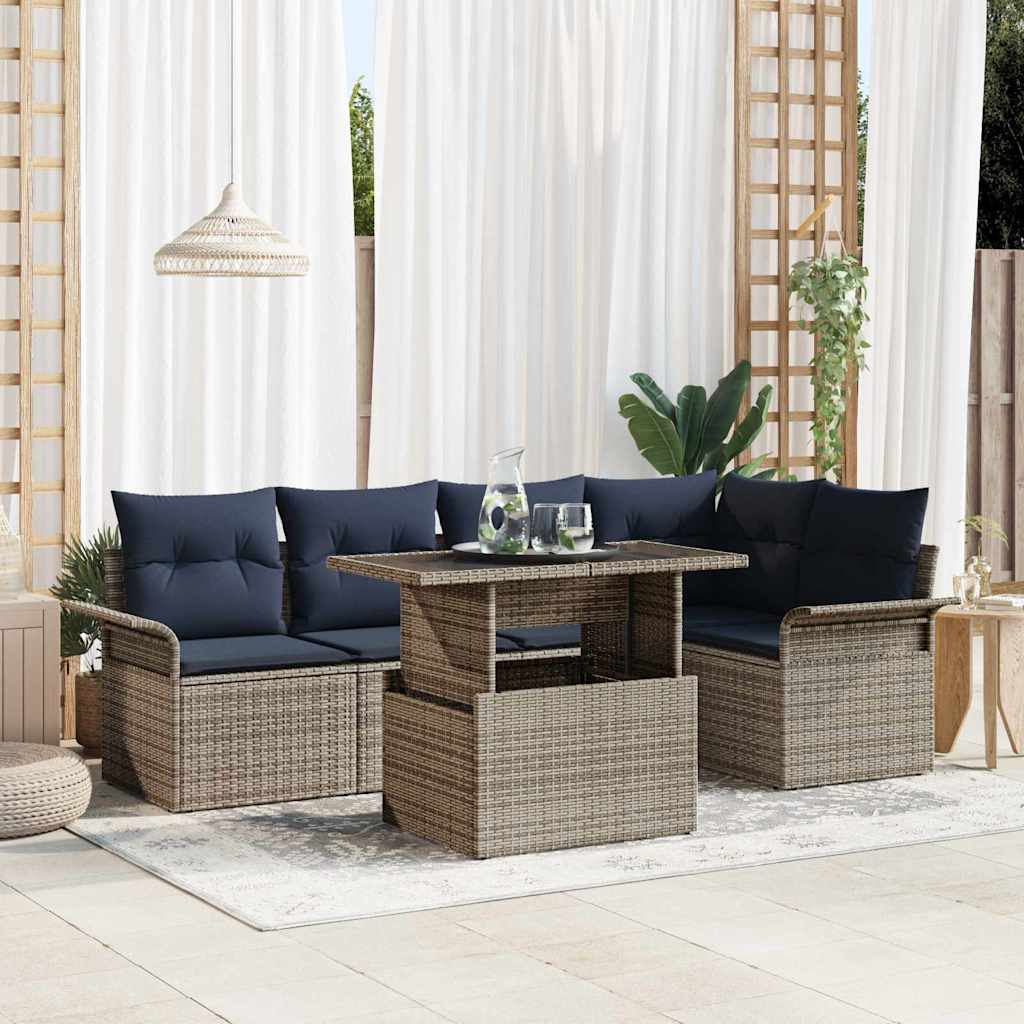 Set Divano da Giardino con cuscino 6 pcs Grigio Poly Rattan | homemem39