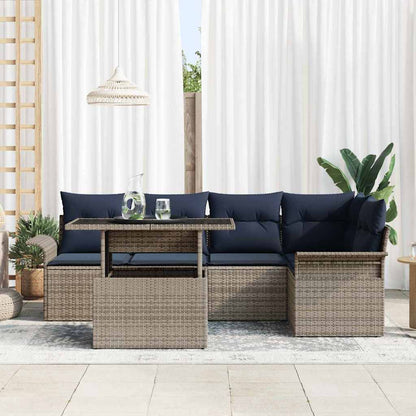 Set Divano da Giardino con cuscino 6 pcs Grigio Poly Rattan | homemem39
