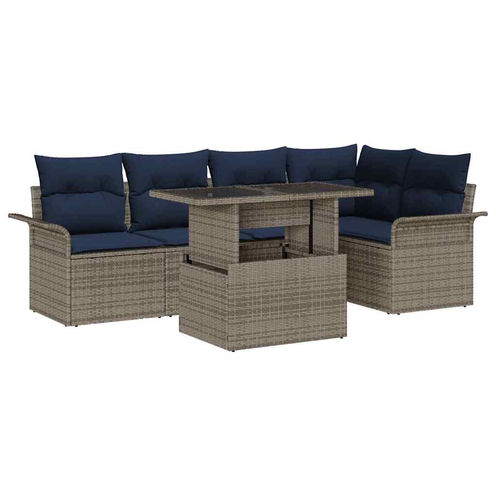 Set Divano da Giardino con cuscino 6 pcs Grigio Poly Rattan | homemem39