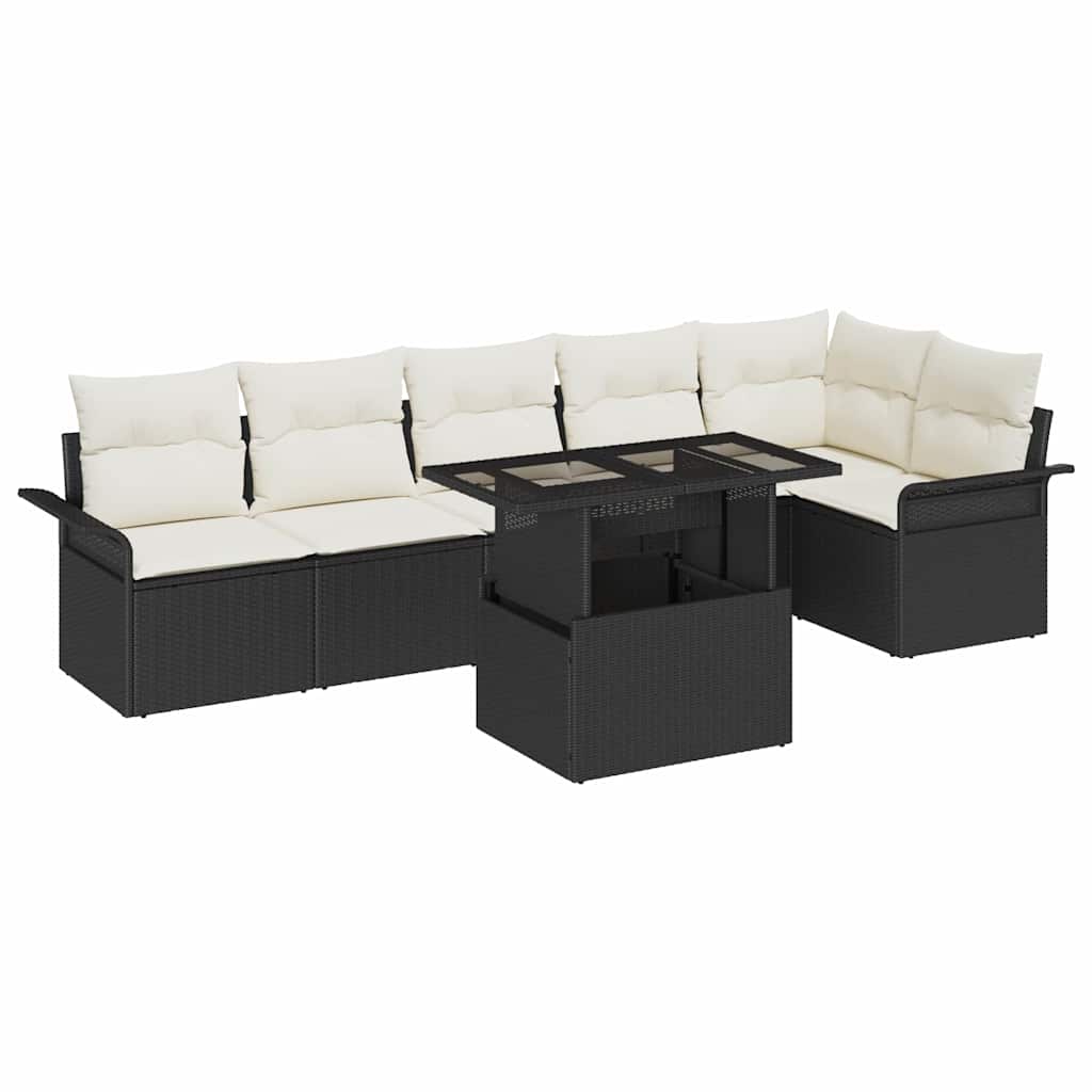 Set Divano da Giardino con cuscino 7 pcs Nero Poly Rattan | homemem39
