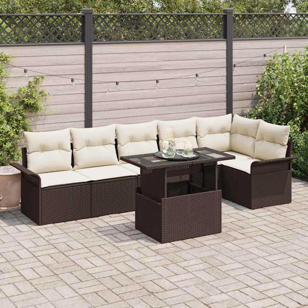 Set Divano da Giardino con cuscino 7 pcs Marrone Poly Rattan | homemem39