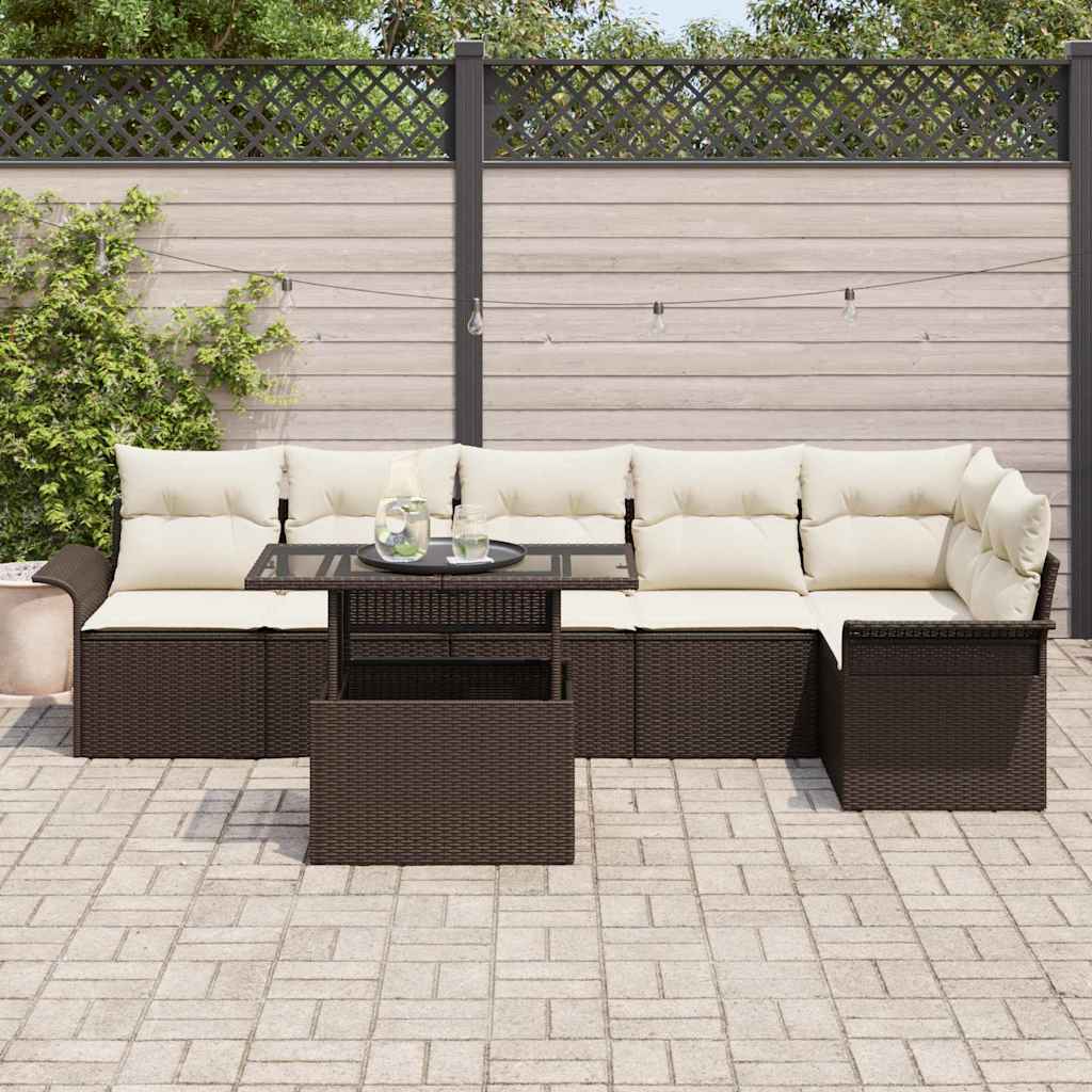 Set Divano da Giardino con cuscino 7 pcs Marrone Poly Rattan | homemem39