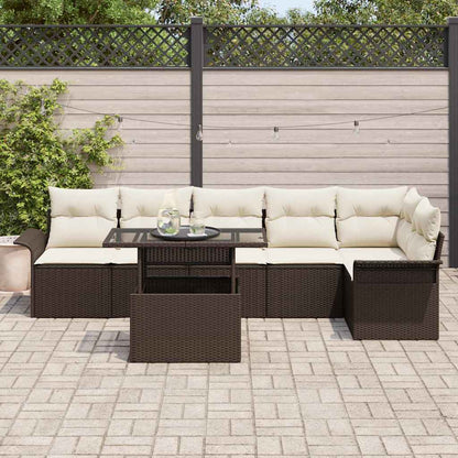 Set Divano da Giardino con cuscino 7 pcs Marrone Poly Rattan | homemem39