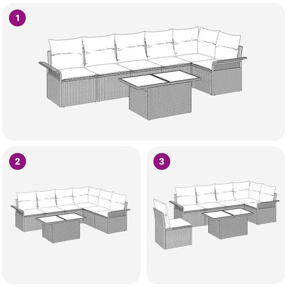 Set Divano da Giardino con cuscino 7 pcs Marrone Poly Rattan | homemem39