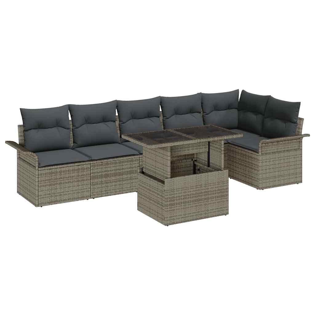 Set Divano da Giardino con cuscino 7 pcs Grigio Poly Rattan | homemem39