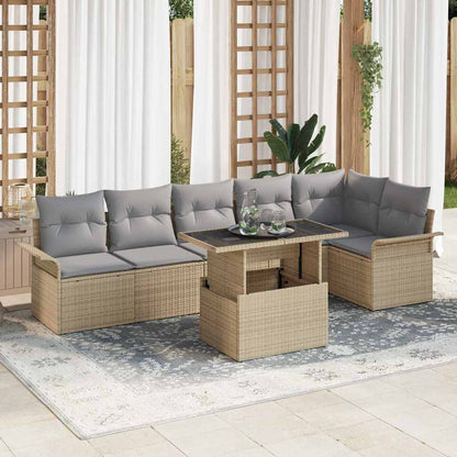 Set Divano da Giardino con cuscino 7 pcs Beige polyrattan | homemem39