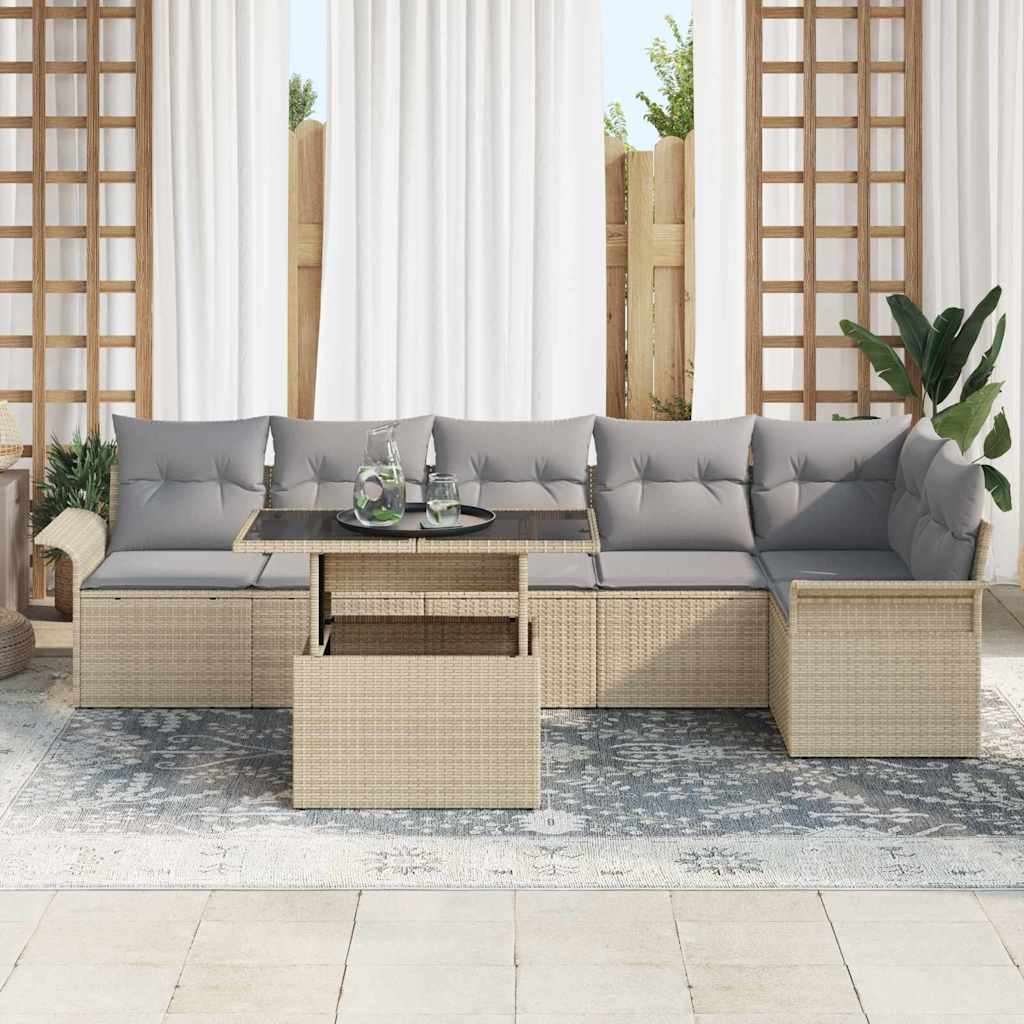Set Divano da Giardino con cuscino 7 pcs Beige polyrattan | homemem39