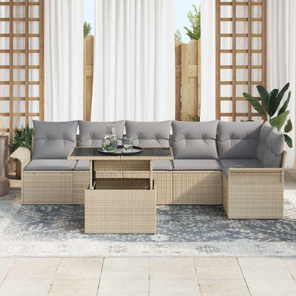 Set Divano da Giardino con cuscino 7 pcs Beige polyrattan | homemem39