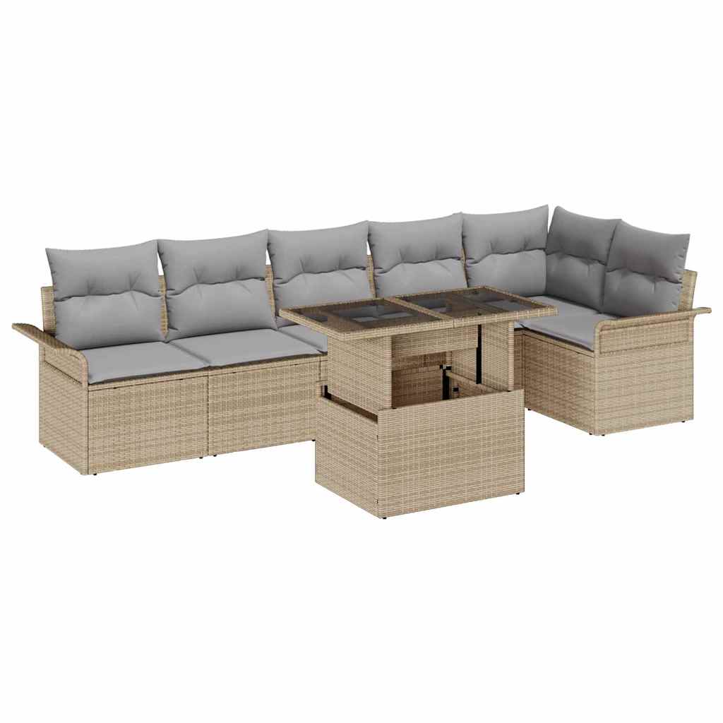 Set Divano da Giardino con cuscino 7 pcs Beige polyrattan | homemem39