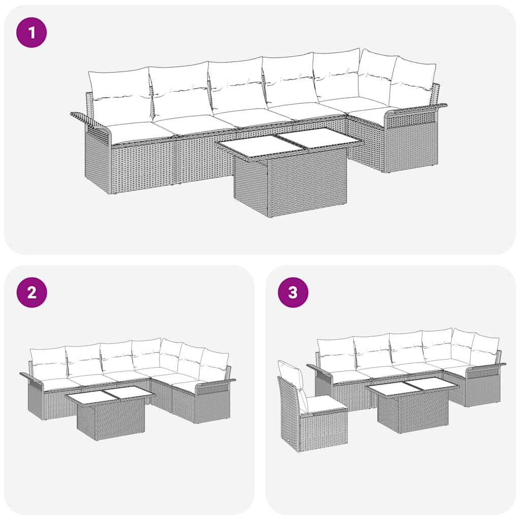 Set Divano da Giardino con cuscino 7 pcs Beige polyrattan | homemem39