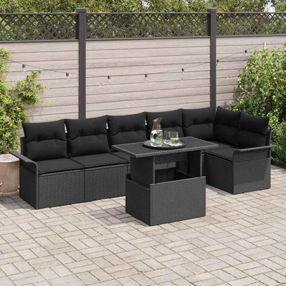 Set Divano da Giardino con cuscino 7 pcs Nero Poly Rattan | homemem39