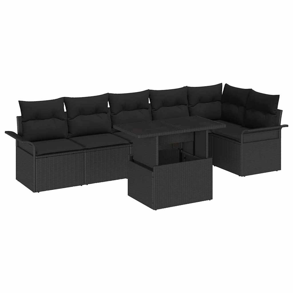Set Divano da Giardino con cuscino 7 pcs Nero Poly Rattan | homemem39