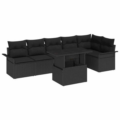 Set Divano da Giardino con cuscino 7 pcs Nero Poly Rattan | homemem39