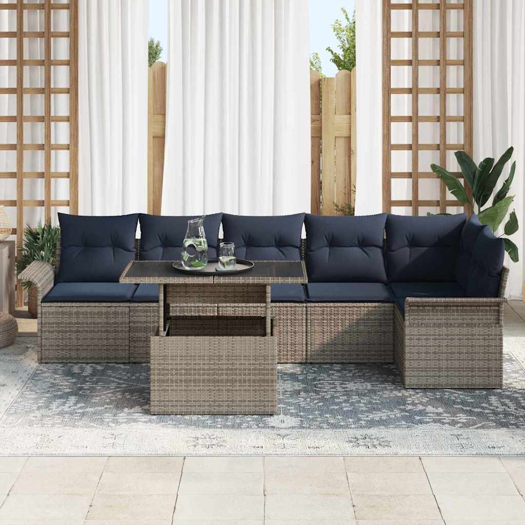 Set Divano da Giardino con cuscino 7 pcs Grigio Poly Rattan | homemem39
