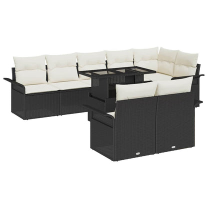 Set Divano da Giardino con cuscino 9 pcs Nero Poly Rattan | homemem39
