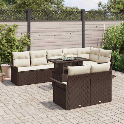 Set Divano da Giardino con cuscino 9 pcs Marrone Poly Rattan | homemem39