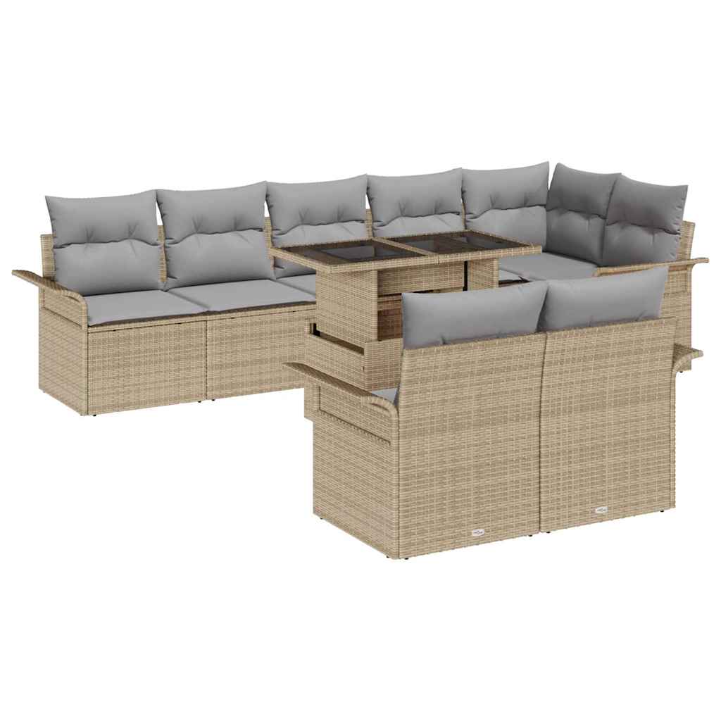 Set Divano da Giardino con cuscino 9 pcs Beige Poly Rattan | homemem39