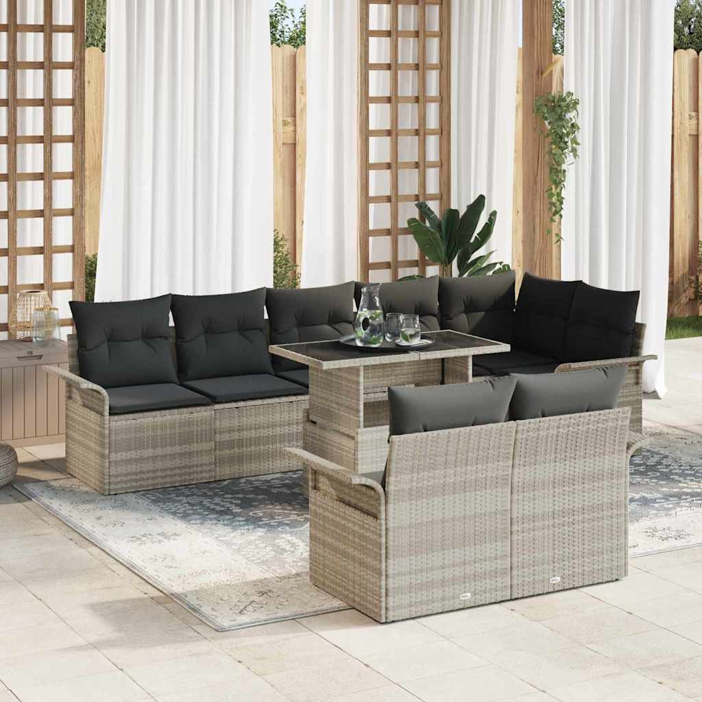 Set Divano da Giardino 9 pcs Grigio chiaro Poly Rattan | homemem39