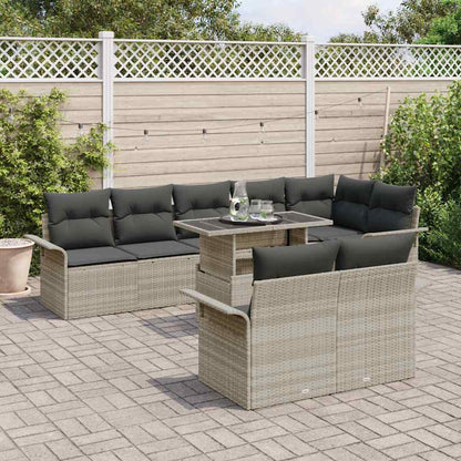 Set Divano da Giardino 9 pcs Grigio chiaro Poly Rattan | homemem39
