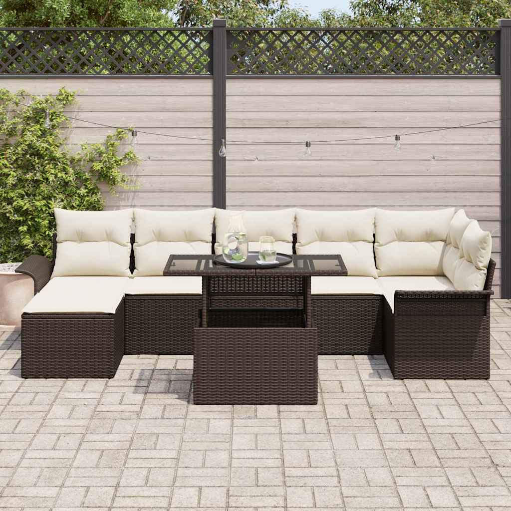 Set Divano da Giardino con cuscino 8 pcs Marrone Poly Rattan | homemem39