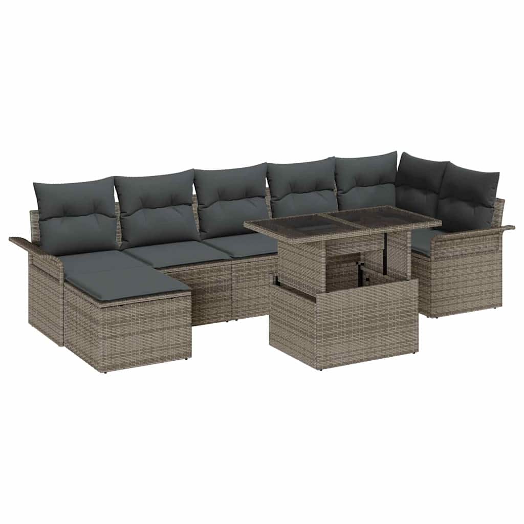 Set Divano da Giardino con cuscino 8 pcs Grigio Poly Rattan | homemem39