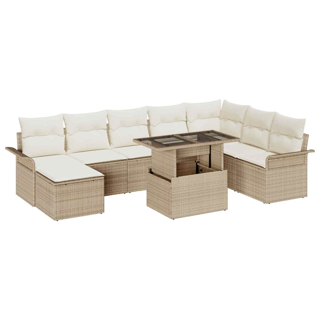 Set Divano da Giardino con cuscino 9 pcs Beige polyrattan | homemem39