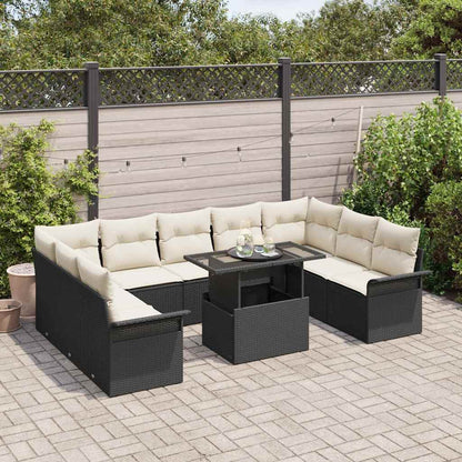 Set Divano da Giardino con cuscino 10 pcs Nero Poly Rattan | homemem39
