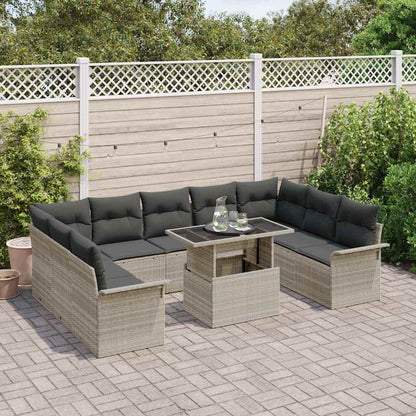 Set Divano da Giardino 10 pcs Grigio chiaro Poly Rattan | homemem39