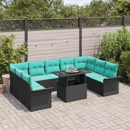 Set Divano da Giardino con cuscino 10 pcs Nero Poly Rattan | homemem39