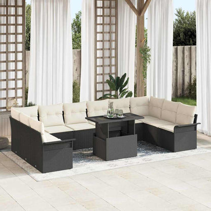 Set Divano da Giardino con cuscino 11 pcs Nero Poly Rattan | homemem39