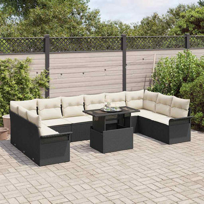 Set Divano da Giardino con cuscino 11 pcs Nero Poly Rattan | homemem39