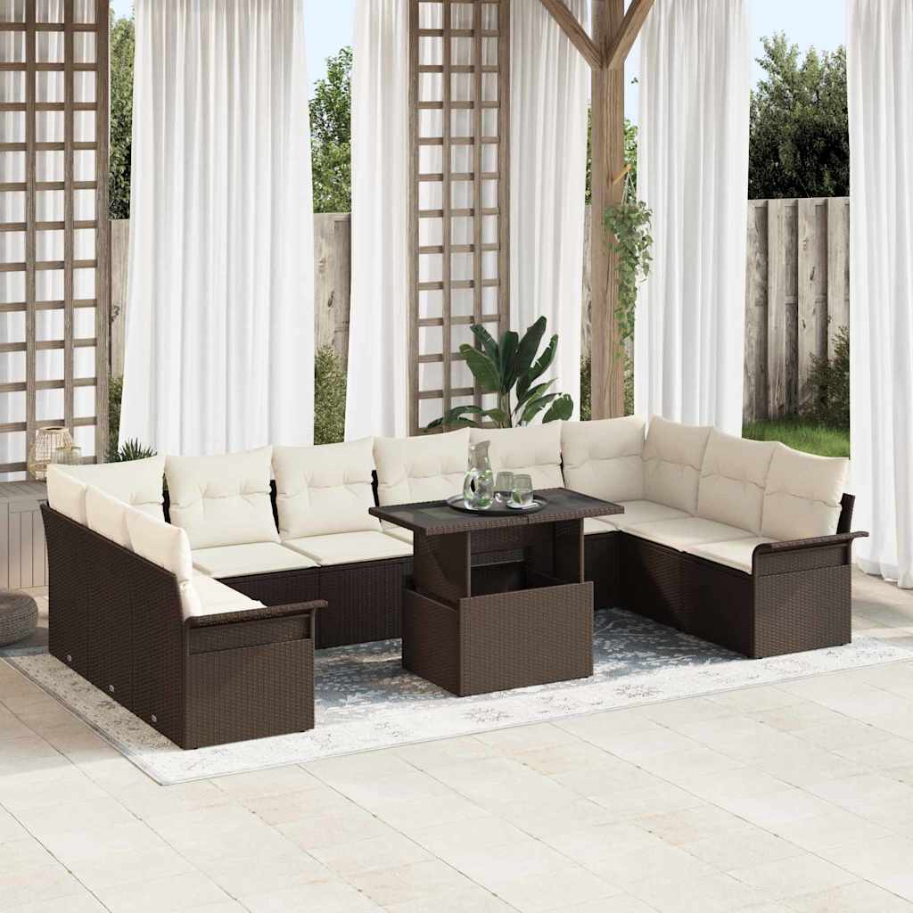 Set Divano da Giardino con cuscino 11 pcs Marrone Poly Rattan | homemem39