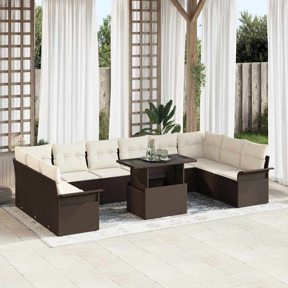 Set Divano da Giardino con cuscino 11 pcs Marrone Poly Rattan | homemem39