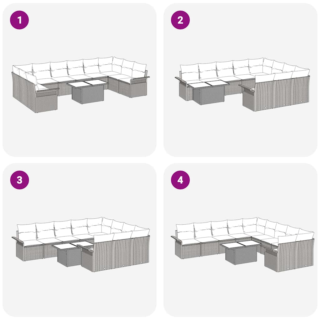 Set Divano da Giardino con cuscino 11 pcs Grigio Poly Rattan | homemem39