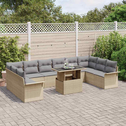 Set Divano da Giardino con cuscino 11 pcs Beige Poly Rattan | homemem39