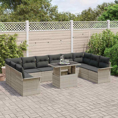 Set Divano da Giardino 11 pcs Grigio chiaro Poly Rattan | homemem39