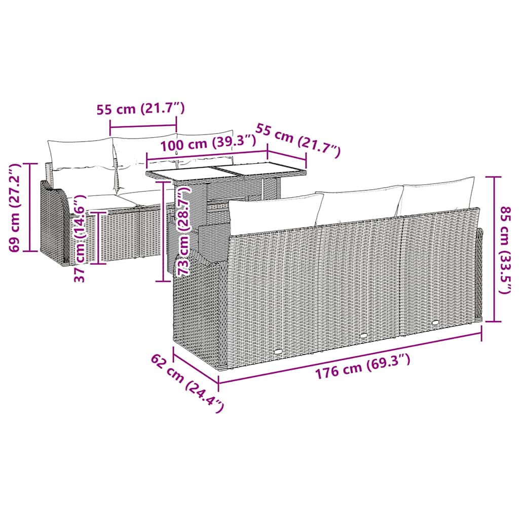 Set Divano da Giardino 7 pcs Grigio chiaro Poly Rattan | homemem39