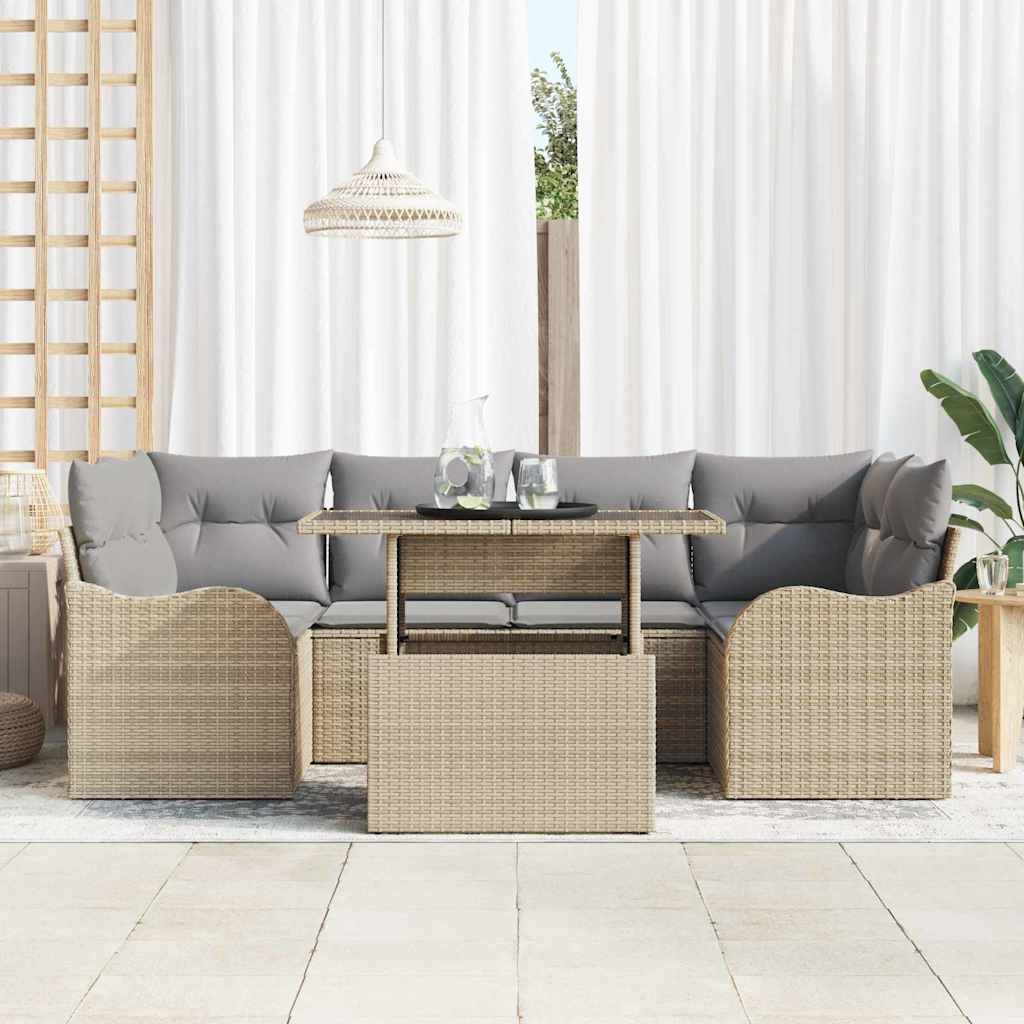 Set Divano da Giardino con cuscino 7 pcs Beige Poly Rattan | homemem39