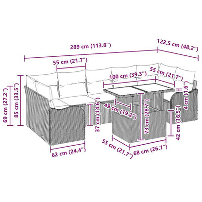 Set Divano da Giardino con cuscino 8 pcs Nero polyrattan