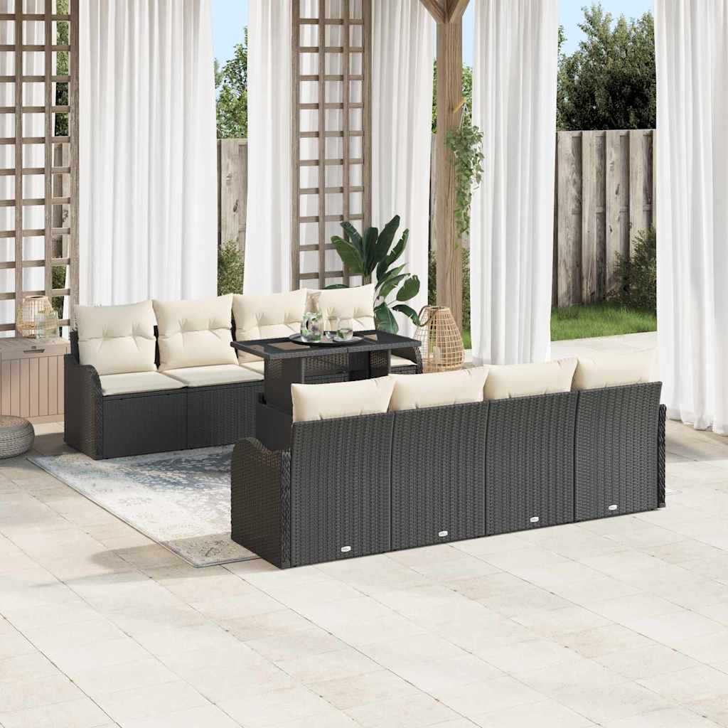Set Divano da Giardino con cuscino 7 pcs Nero polyrattan | homemem39
