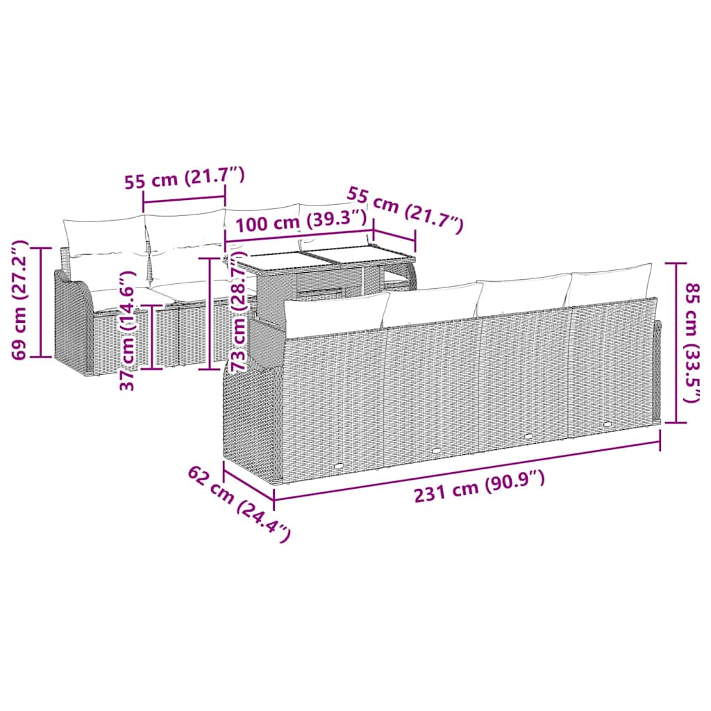 Set Divano da Giardino 7 pcs Beige e grigio polyrattan | homemem39