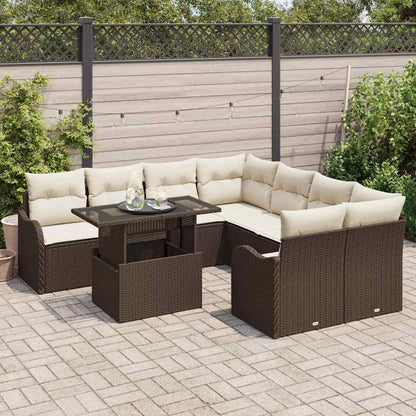 Set Divano da Giardino con cuscino 9 pcs Marrone Poly Rattan | homemem39