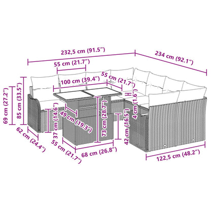 Set Divano da Giardino con cuscino 9 pcs Marrone Poly Rattan