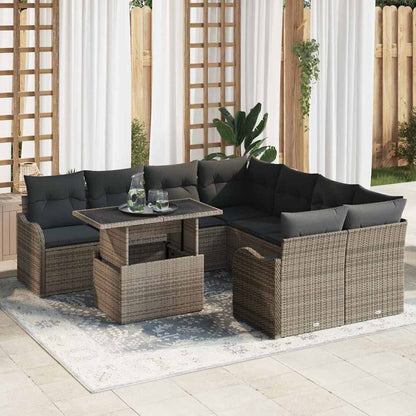Set Divano da Giardino con cuscino 9 pcs Grigio Poly Rattan | homemem39