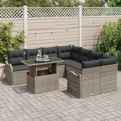Set Divano da Giardino con cuscino 9 pcs Grigio Poly Rattan | homemem39
