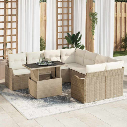 Set Divano da Giardino con cuscino 9 pcs Beige Poly Rattan | homemem39