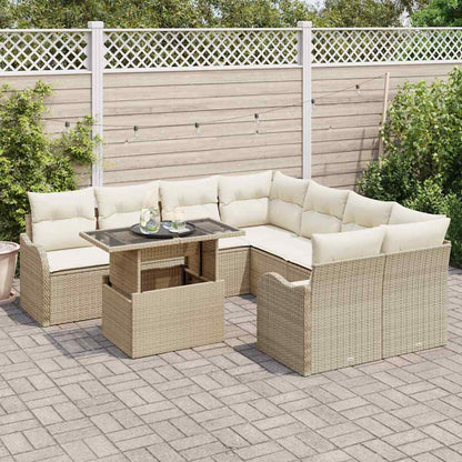Set Divano da Giardino con cuscino 9 pcs Beige Poly Rattan | homemem39