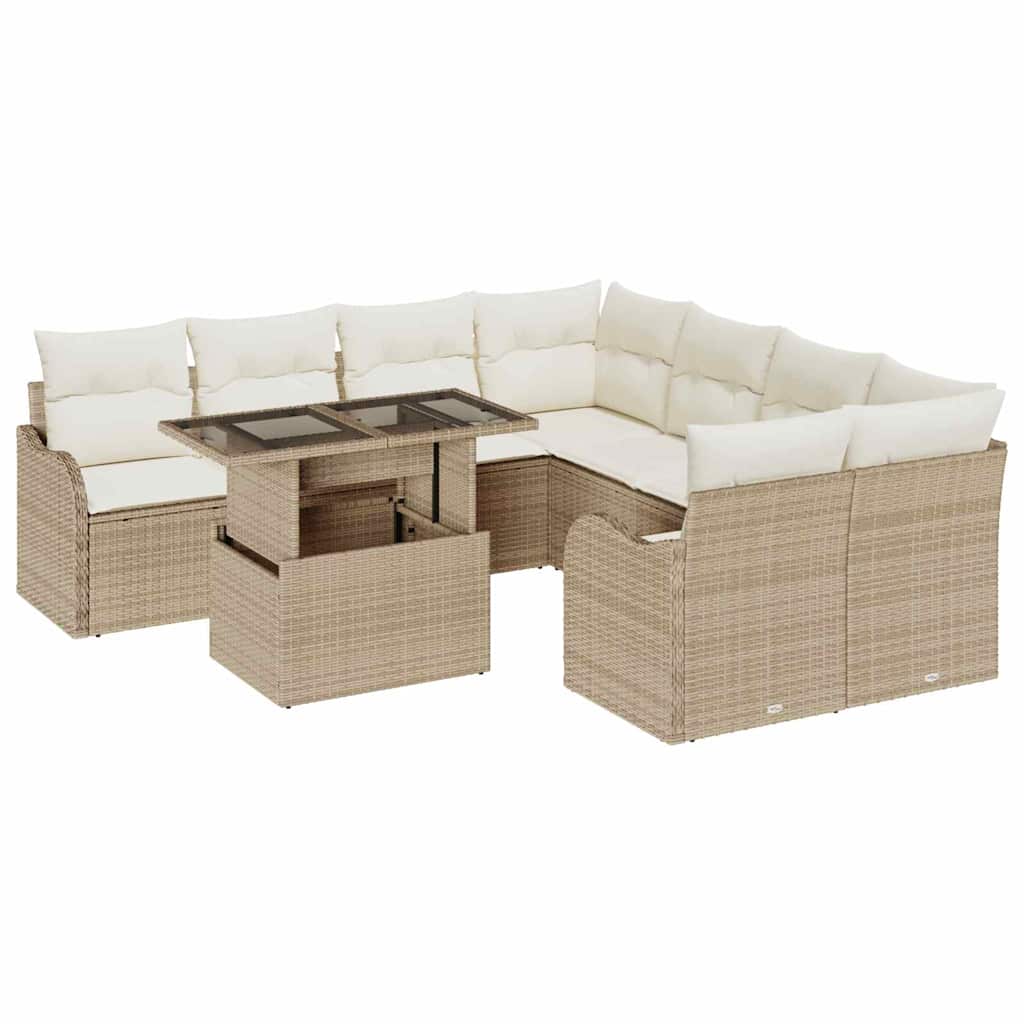 Set Divano da Giardino con cuscino 9 pcs Beige Poly Rattan | homemem39