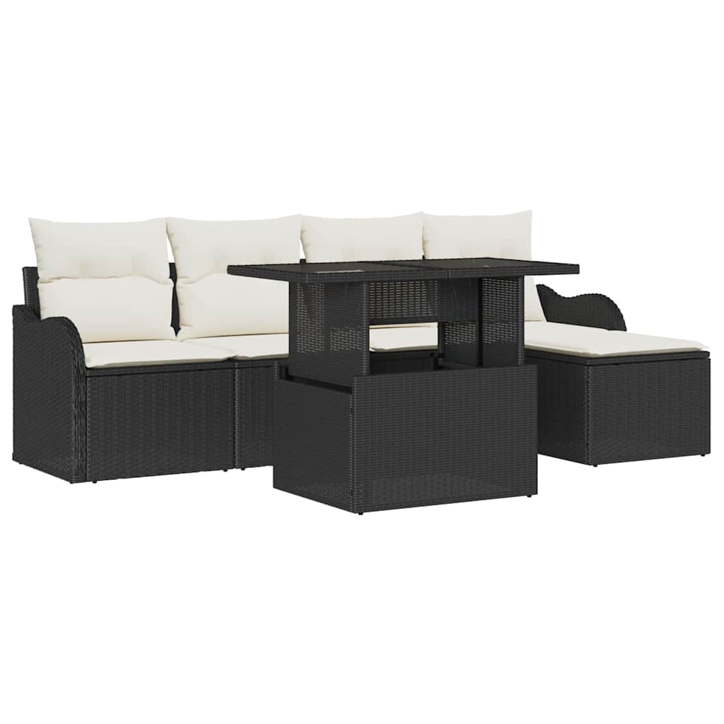 Set da esterno con cuscino 6 pcs Nero Poly Rattan | homemem39