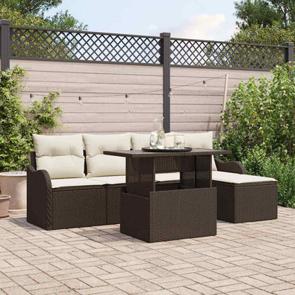 Set da esterno con cuscino 6 pcs Marrone Poly Rattan | homemem39